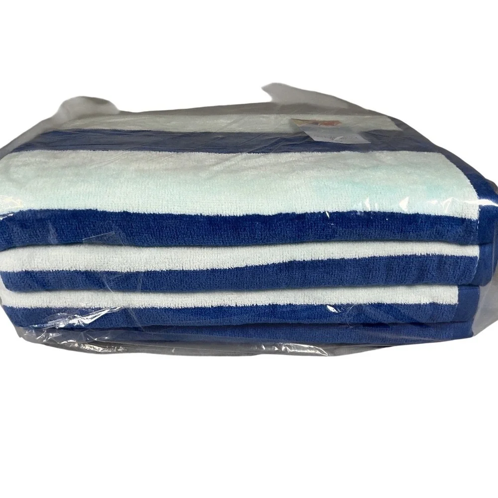 1‎ Island Gear Beach Towel 30x60 Blue White Stripe 100% Cotton Eco Friendly New